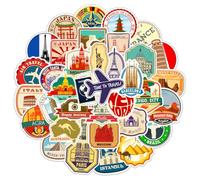 50 Travel Stickers, World Famous Country Landmark City Logo Sticker for Scrapbook Laptop MacBook Suitcase Skateboard