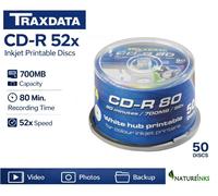 50 Traxdata Inkjet Printable White CD-R 52x Discs 700MB Ritek Blank CDR CAKEBOX