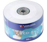 50 Verbatim Blank CD-R White CD Printable 700MB 52x 80Mins 43794 Spindle NO-ID