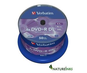 50 Verbatim Logo Dual Layer DVD+R 8x DL Double layer Blank Discs 8.5GB 43758