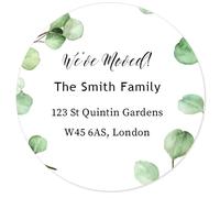 50 We've Moved Personalized Return Address Labels - Custom Text, Moving Announcement, Business/Product Stickers 40mm - Rd 402 (006 Eucalyptus 02)