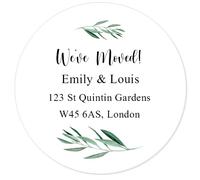 50 We've Moved Personalized Return Address Labels, Custom Text Stickers, Moving Announcement, Business/Product Labels 40mm - Rd 402 (002 Eucalyptus)