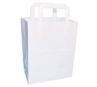 50 White"Medium" SOS Takeaway Paper Carrier Bags 215x255x115mm - Choose Your Size and Quantity
