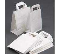 50 White Paper Carrier Bags | Small 7" x 8.5" x 3" | Flat Reinforced Tape Handles SOS | Sustainable Biodgradable Recyclable Kraft Paper
