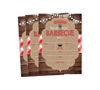 50 Wood Summer BBQ Party Invitations for Children, Kids, Teens & Adults, I Do Barbecue Beach Housewarming Cards, Red and White Summertime Birthday, Pool Family Reunion, Picnic Cookout Invites
