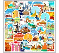50 World Travel Stickers of Global Country City Landmarks for Scrapbook Journal Laptop Suitcase Luggage Photo Album Phone Case