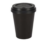 50 x 16oz Belgravia Black Triple Ripple Paper Wall Disposable Tea Coffee Cappuccino Hot Drinks Cups & Black LIDS