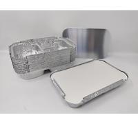50 x 2 Compartment Aluminium Foil Rectangular Roasting Oven Baking Dish Tray + Lids BBQ Airfryer 203x133x30mm