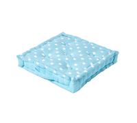 HOMESCAPES - Star Blue - 100% Cotton - Large Floor Cushion - Blue White - 50 x 50 x 10 cm Square - Indoor - Garden - Dining Chair Booster - Seat Pad Cushion.