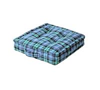 HOMESCAPES - Black Watch Tartan - 100% Cotton - Large Floor Cushion - Geen Blue Black - 50 x 50 x 10 cm Square - Indoor - Garden - Dining Chair Booster - Seat Pad Cushion