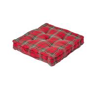 HOMESCAPES - Edward Tartan - 100% Cotton - Large Floor Cushion - Red Green - 50 x 50 x 10 cm Square - Indoor - Garden - Dining Chair Booster - Seat Pad Cushion