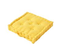 HOMESCAPES Luxury Floor Cushion Plain 100% Cotton Yellow 50 x 50 x 10cm, Booster Cushion Seat Chair Pad Dining Thick & Plush Garden Floor Pillow for Kids Elderly Pets Indoor Outdoor Use