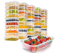 50 X 650ml Plastic Containers with Lids, 50 Pack Food Storage Containers with Lids, Freezer & Dishwasher Safe .50 X Rectangular Microwave Plastic Food Container, Reusable Food Container Clear.