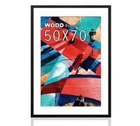 50 X 70CM Poster Frame,Natural Soild Wood Black Picture Frame with Polished Plexiglass,Easy to Hang,Display Picture without Mat or 40x60cm with Mat for Wall Mounting Horizontally and Vertically