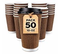 50 x 8 Ounce Takeaway Coffee Cups with Lids, 50 Pack 8oz Disposable Paper Cups for Hot Drinks, Brown Kraft to Go Cups for Coffee, Tea & Hot Chocolate, Leak Resistant Travel Cups