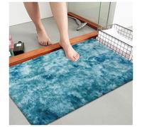 (50 x 80 cm (1 ft 6 in x 2 ft 6 in)_Door/Bath Mat, Tye Dye Teal) Non Slip Shaggy Large Rugs Living Room Bedroom Carpets Area Rug