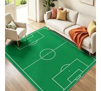 50 x 80 cm Washable Rugs Living Room Sporty Geometric Modern Football Pitch Goal Lines Large Carpet | Area Rug, Non Slip, Washable, Green Rug for Living Room Bedroom Kitchen Hall Lounge Dining Room