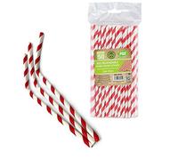 50 x Bendy Red and White Stripe Paper Drinking Straws Biodegradable Eco 8" (20cm) approx