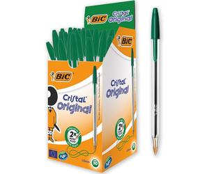 50 x BIC Cristal Original Green Ballpoint Pens Medium 1.0mm Tip Office Pack