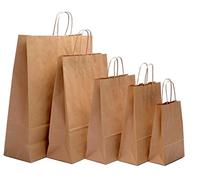 50 x Brown Kraft Twisted Handle Paper Carrier Bags (Medium - 260x110x340mm)