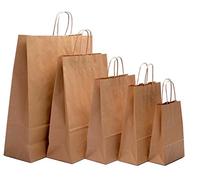 50 x Brown Kraft Twisted Handle Paper Carrier Bags, Select Size (Jewellery - 150x80x200mm)