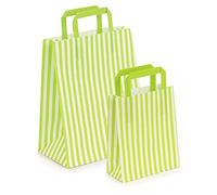50 x Candy Striped Coloured Paper Tape Handle Carrier Bags (18 x 8 x 23cm, Lime Green)