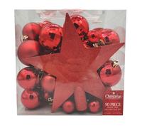50 x Christmas Tree Baubles Decoration Red - Various Sizes by Christmas Inspiration