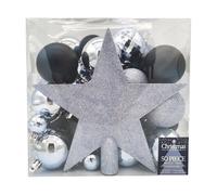 50 x Christmas Tree Baubles Decoration Silver & Black - Various Sizes by Christmas Inspiration
