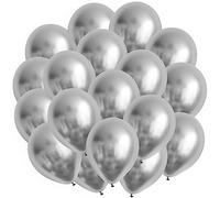 50 x Chrome Balloons - 30 cm, Glossy Latex, Colourful Mixed, Biodegradable & Suitable for Helium, Colour: Silver