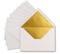 50 x DIN C5 envelopes, 15.7 x 22.5 cm, in white with golden silk lining, wet gluing, blank envelopes, postal envelopes without window in C5 format, brand: FarbenFroh by Gustav Neuser.