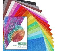 50 x Glitter Paper A4: Colourful Glitter Copy Paper with 250 g/m² - Ideal for Crafts and Creative Design - Photo Card and Printer Paper for Craft Paper