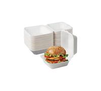 50 X Hp6 Bagasse Compostable, White Burger Box for Takeaways, Festivals, Carnivals, Cafes Pack - of 50 x 6 Burger Food Containers, Suitable for microwaving and freezing, greaseproof 6 x 6