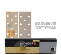 50 x Indasa Rhynogrip 70 x 198 Hook'N'Loop Hook It 11 Hole Grip Sanding Strips 240 Grit Abrasive Sanding & Finishing Of Primers/Top Coats/Clear Coats Extra Flexible Dry Sanding Nylon Grip System