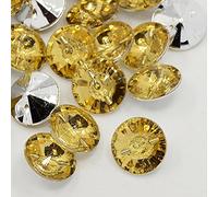 50 x Jonquil Yellow Round 15mm Acrylic Crystal Effect Faux Rhinestone 1 Hole Sewing Buttons - Crafts, Knitting, Bling