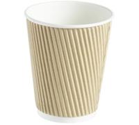 50 x Kraft 12oz Ripple 3 Ply Disposable Insulated Paper Cups For Tea Coffee Cappuccino Hot Drinks