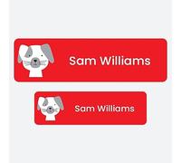 50 x No Iron Medium Personalised Stick On Waterproof Washable Name Labels Great for Clothes, School Uniform, Equipment, Shoes and Much More. School, Nursery, Day Care, Hospital - Cute Dog
