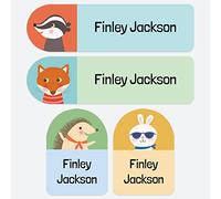 50 x No Iron Personalised Stick On Waterproof Washable Name Labels Great for Clothes, School Uniform, Equipment, Shoes. School, Nursery, Day Care, Hospital - Woodland Animals