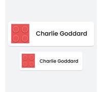 50 x No Iron Personalised Stick On Waterproof Washable Name Labels Great for Clothes, School Uniform, Equipment, Shoes and Much More. School, Nursery, Day Care, Hospital - Building Block - Red