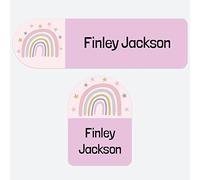 50 x No Iron Personalised Stick On Waterproof Washable Name Labels Great for Clothes, School Uniform, Equipment, Shoes. School, Nursery, Day Care, Hospital - Boho Rainbow