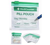 50 x Pill Pouch/Pill Bag with Slider Zip Closure - Write-On Daily AM, Noon, PM Travel Medication Bags - Larger 8 cm x 8 cm Frosted Privacy for Work & Home