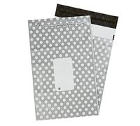50 x Silver Printed Polka Dot Polythene Mailing Bags - 250mm x 350mm 10" x 14" - Post Plastic Polybag Poly Strong Self Seal