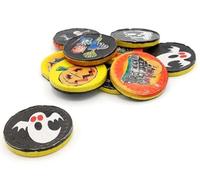 50 x Solid Milk Chocolate Halloween Theme Foiled Coins - Spooky Character Treats - Trick or Treat Sweets - Bulk Party Filler - No Artificial Colours & Flavours - Vegetarian - by GARDEN GLAZE