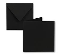 50 x Square Folding Card Set - 15 x 15 cm - with Letter Envelopes - Black - Wet Seal - for Greeting Cards, Invitations & More