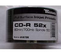 50 x Traxdata Full Face Inkjet Printable White CD-R 52x Blank Discs 700MB CDR