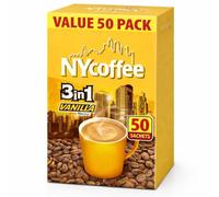 50 x Vanilla NY Coffee 3 in 1 Sachets - Instant Coffee Sticks - 5 Boxes x 10 Vanilla Flavoured Coffee Mix - Individual Sachets for Home, Office, Travel & On-The-Go