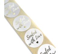 50 x White 38mm Labels with Shiny Gold Print - Sealed with Love Stickers for Invitation Envelope Seals