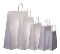 50 x White Kraft Twisted Handle Paper Carrier Bags, Select Size (Medium - 260x110x340mm)
