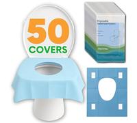 50 XL Disposable Toilet Seat Covers, 2 Sided Splashproof, sticky pads to grip the toilet for a Hygenic Comfort Barrier, for Children, Adults, Pregnant Women, Festivals, Travel Office (50 Covers)