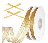 50 Yards Glitter Gold Ribbon, 1/4 Inch Sparkly Fabric Organza Ribbons for Crafts, Christmas Ribbon for Gift Wrapping, Sewing, Christmas, Easter, Valentine's, Birthday Decorations