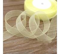 (50 Yards/roll) Organza Ribbon Wholesale Wrapping Decoration Christmas Silk Ribbons lace Fabric 12/15/20/25/40/50mm-light yellow-12mm